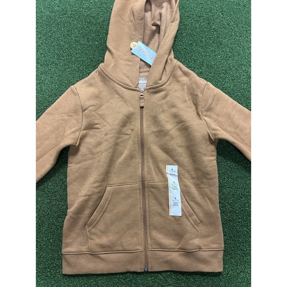 NWT Cat & Jack Boys Size 6/7 Small Year Full Zip Hoodie Khaki / Dark Tan Color - Picture 2 of 5